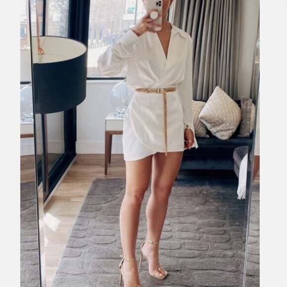 Zara Satin Effect Wrap Mini Dress Long Sleeve White Blogger Fav Size Small - Picture 2 of 9